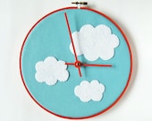 Wall clock - blue sky with white clouds