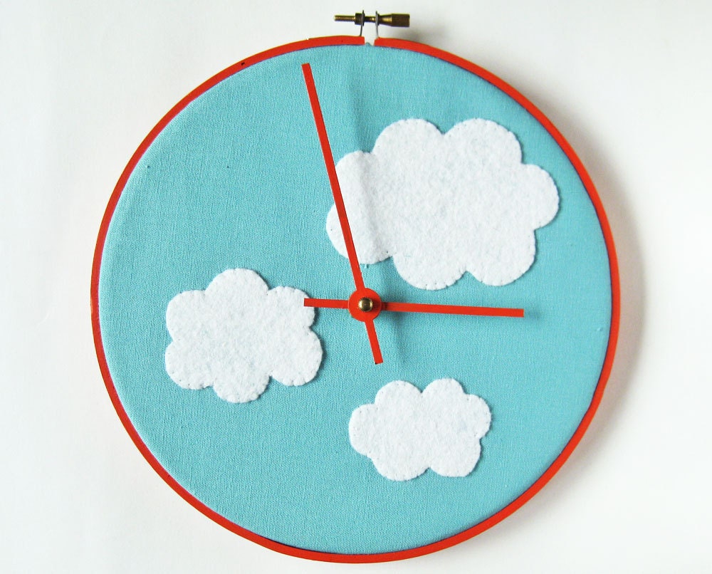 Wall clock - blue sky with white clouds