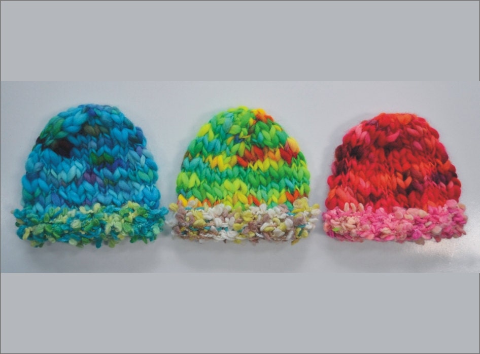 YUMMY Triplet Newborn Boy Girl Hats Baby PHoTo PRoPs 3 Nubbly Brim KNiT Wool SHeRPA CaPs Red Lime Turquoise Beanies ReAdy to SHiP Toques