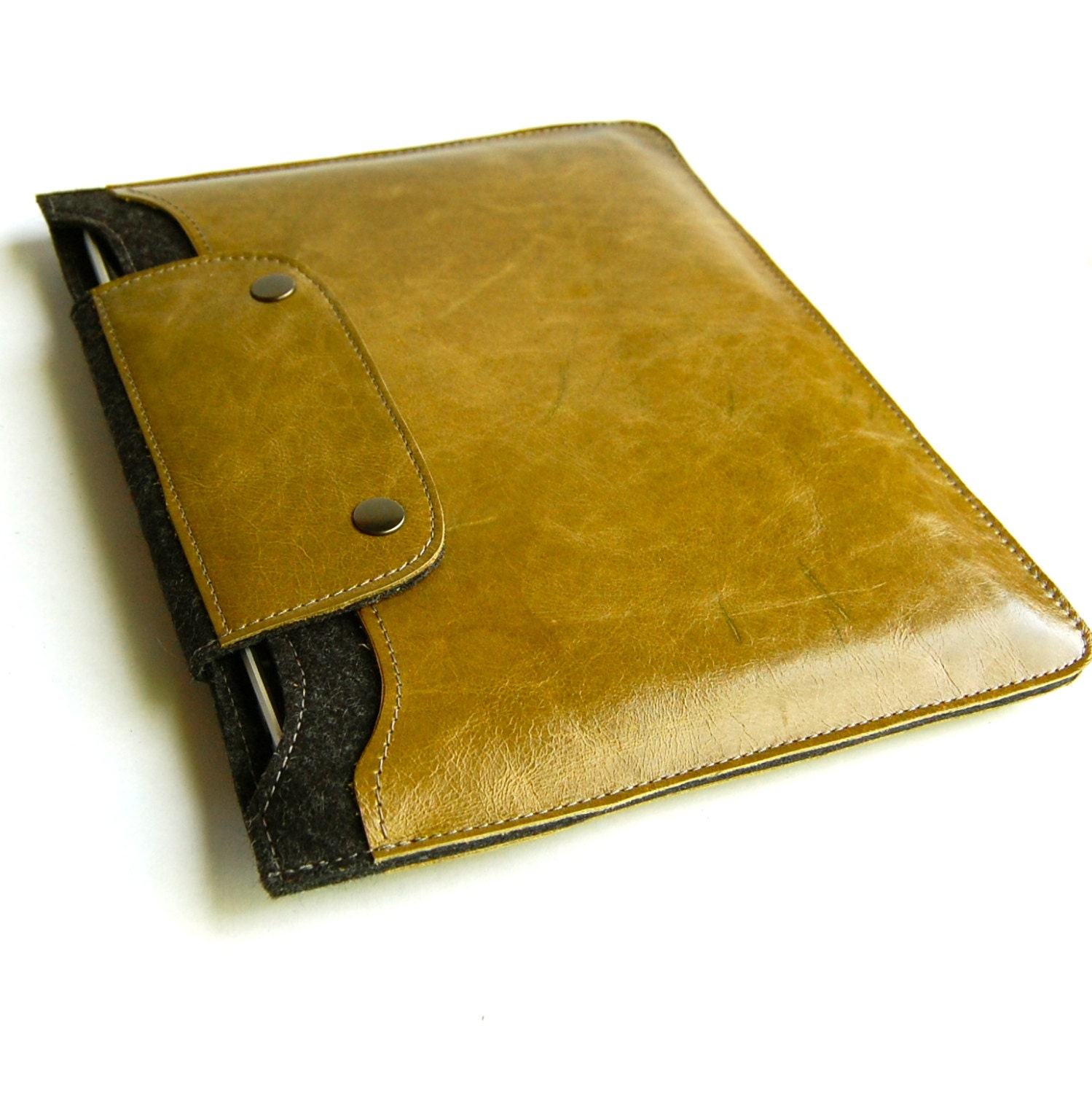 Felt and Leather iPad Sleeve Khaki Green