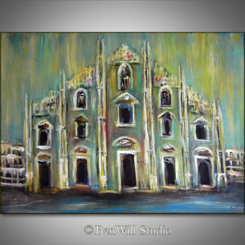 Large ORIGINAL Italian Oil Painting MILAN ITALY Cathedral - Fine Art on Canvas - Huge Painting 54x40 by BenWill