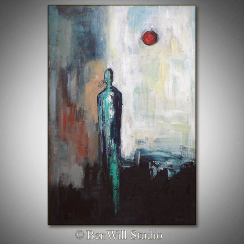 ORIGINAL MODERN Art Abstract Oil Painting Turquoise Figurative Painting 36x24 - Original Abstract Artwork by BenWill
