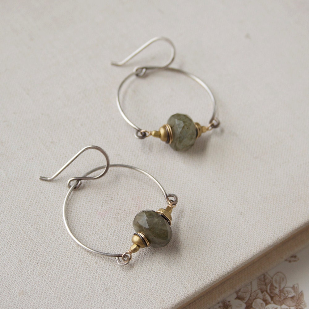 Hinged Labradorite Earrings- labradorite, brass, sterling silver, goldfill.