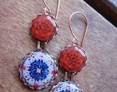 Statement earrings, Red, Mexican jewelry, Mexican plate, Folk art, drop earrings, Southwestern, statement earrings, Talavera pottery