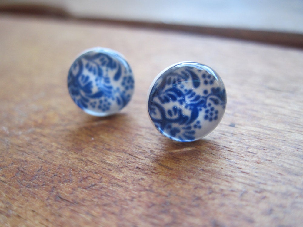 Blue Talavera tile, Mexican jewelry, Mexican earrings, Stud earrings, Post Earrings, Southwestern earrings