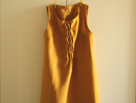 WOFFLE linen dress in burnt saffron. size XS. last piece. womens clothing. spring. handmade by pamelatang