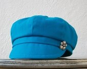 Womens Hat -Turquoise Cotton Newsboy cap : Bright Eyed - Womens cap