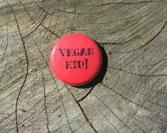 Red Vegan Kid 1 inch pinback button badge