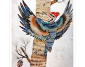 American Woodpecker Collage, Summer Bird Art, 16x20 Print on Paper by Dolan Geiman
