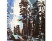 Crystal Blue Twilight, Camping Panel Painting on Wood, Summer Camp Vacation