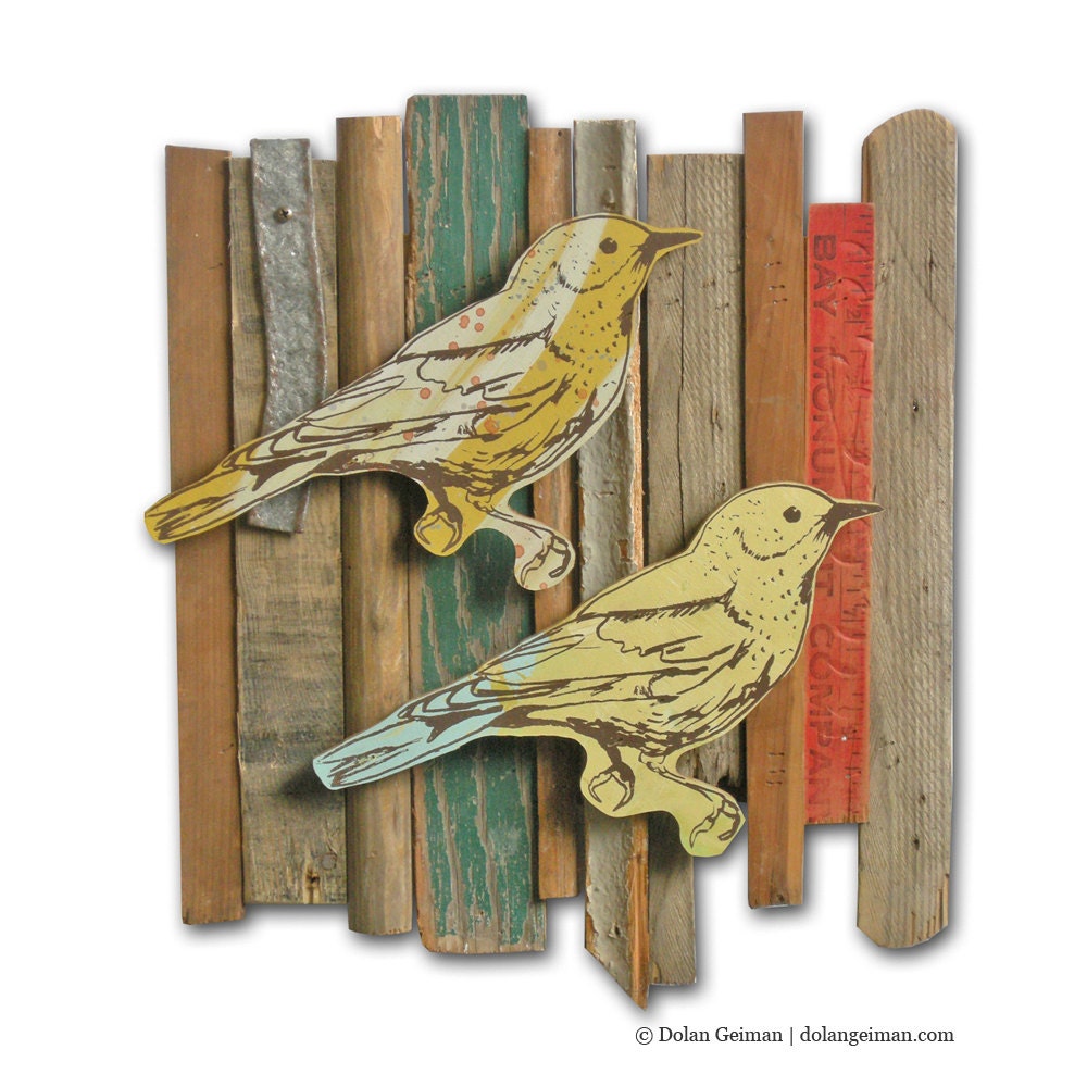 Upcycled Backyard Bird Wall Art, Songbird Collection (Fence Row), Springtime Home Decor, Rescued Wood, Made to Order