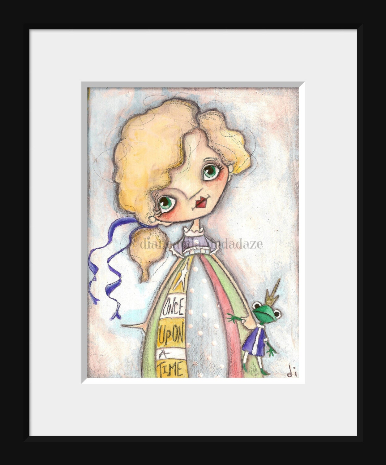 Print  of my original mixed media painting -  Frog Princess