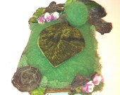 OOAK green gnome or fairy bed Waldorf friendly needle felted wool