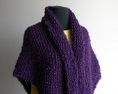 Hand Knit  Prayer Meditation Comfort Shawl, Scarf, Wrap, Triangular, Red Violet, Soft Acrylic, Bed Jacket, Ready-to-Ship FREE SHIPPING
