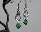 Green Swarovski Crystal And Moebius Flower Chainmaille Earrings - Chainmail Earrings - Green