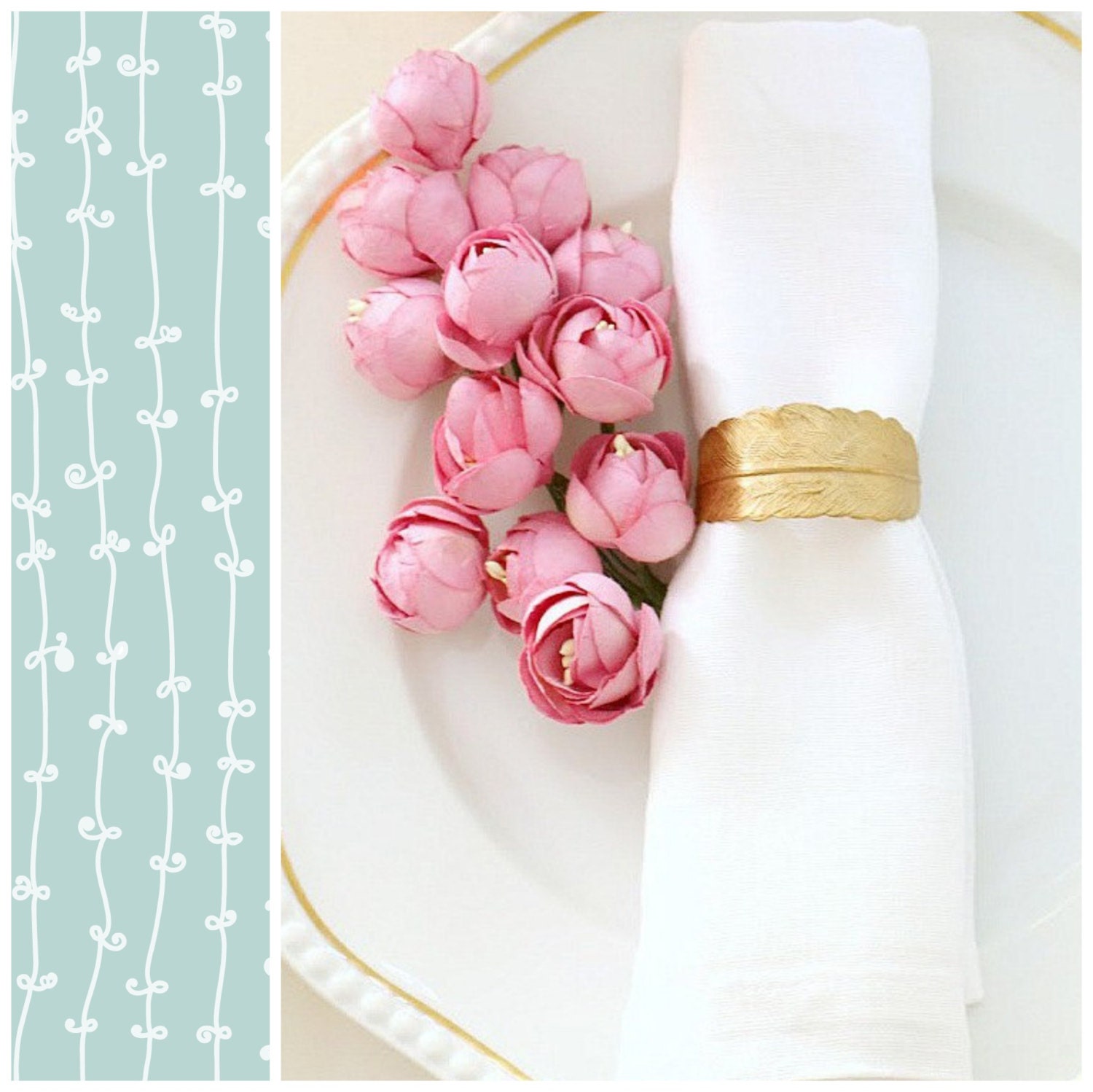 Golden Feather Napkin RingSet, Mothers Day Gift, Table Top Decor