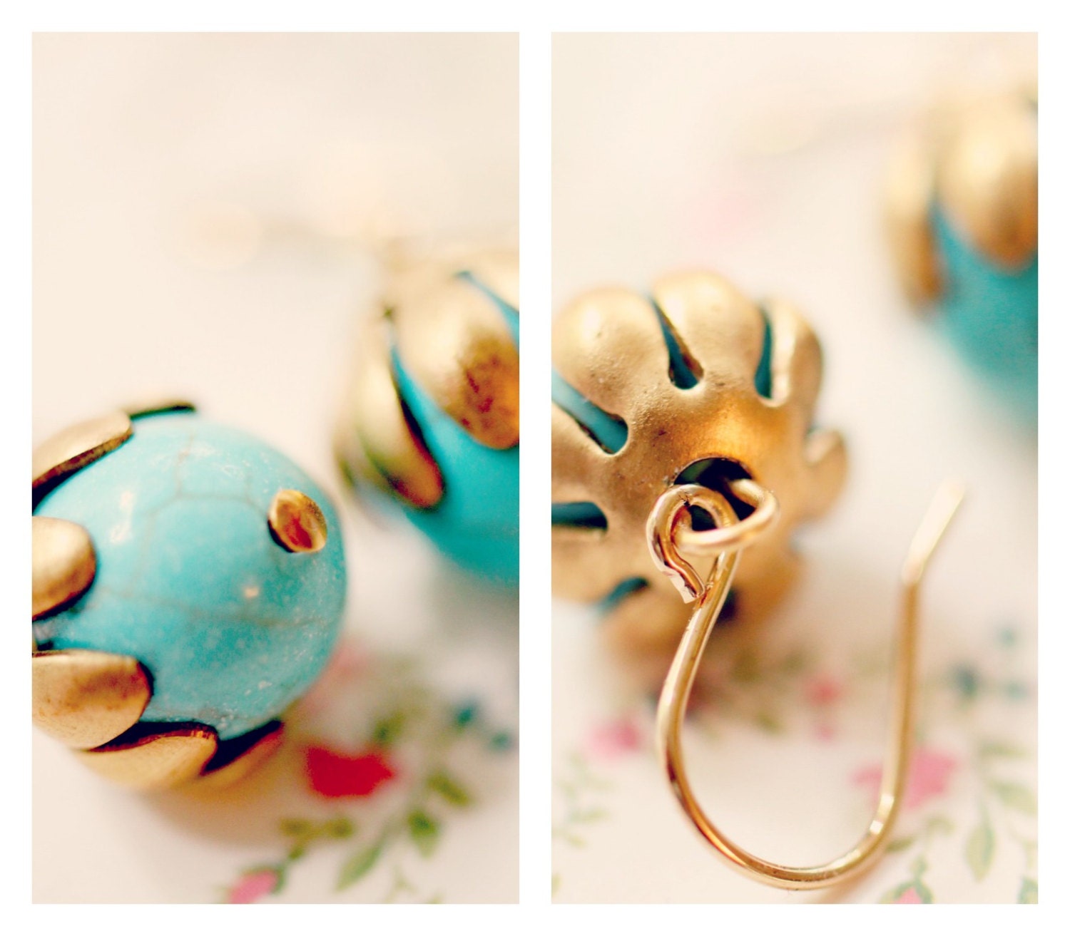 Turquoise Dangle Ball Bead Earrings