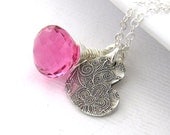 Hot Pink Necklace Heart Pendant Raspberry Pink Tiny Charm Necklace Sterling Silver Fashion Jewelry - Solo No. 80
