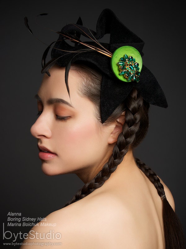 Black Fascinator Hat Headpiece - Twisted