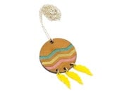 Chevron and Feathers Necklace laser cut and hand painted