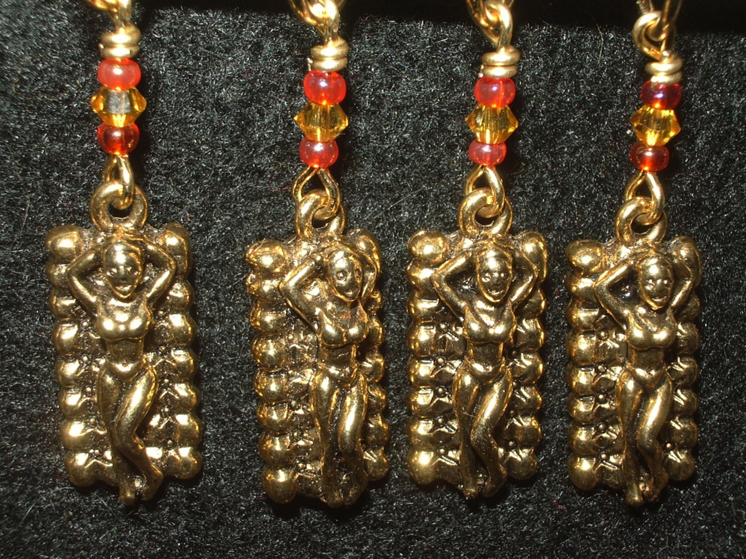SUPER SALE - Sun bathing girl stitch markers with seed beads and sunflower crystal - set of four