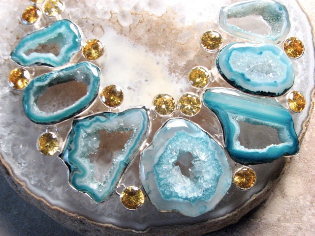 Tahitian Waters, Geode Slice Necklace Component