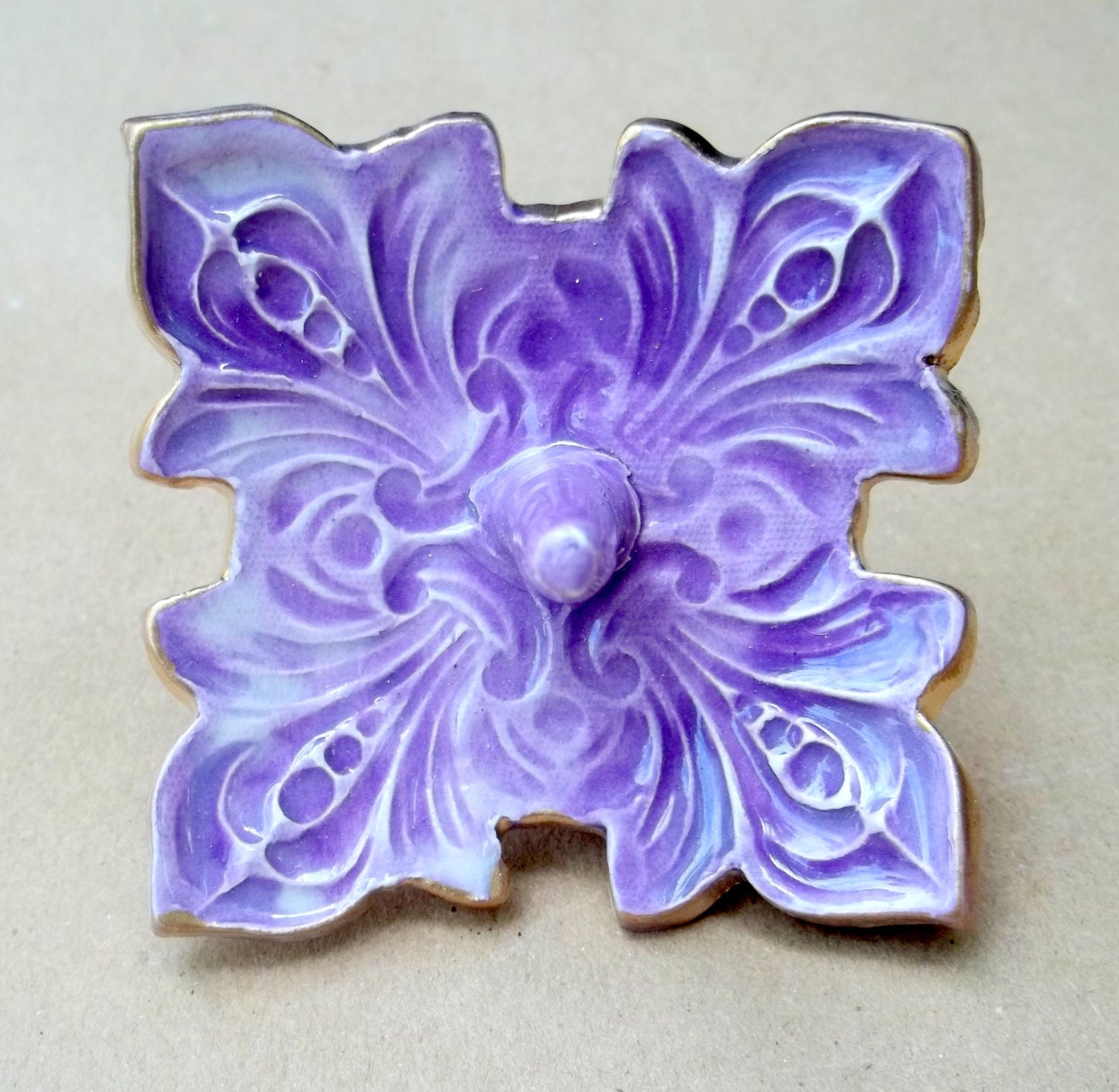 Ceramic Ring Holder Bowl Purple fleur de lis