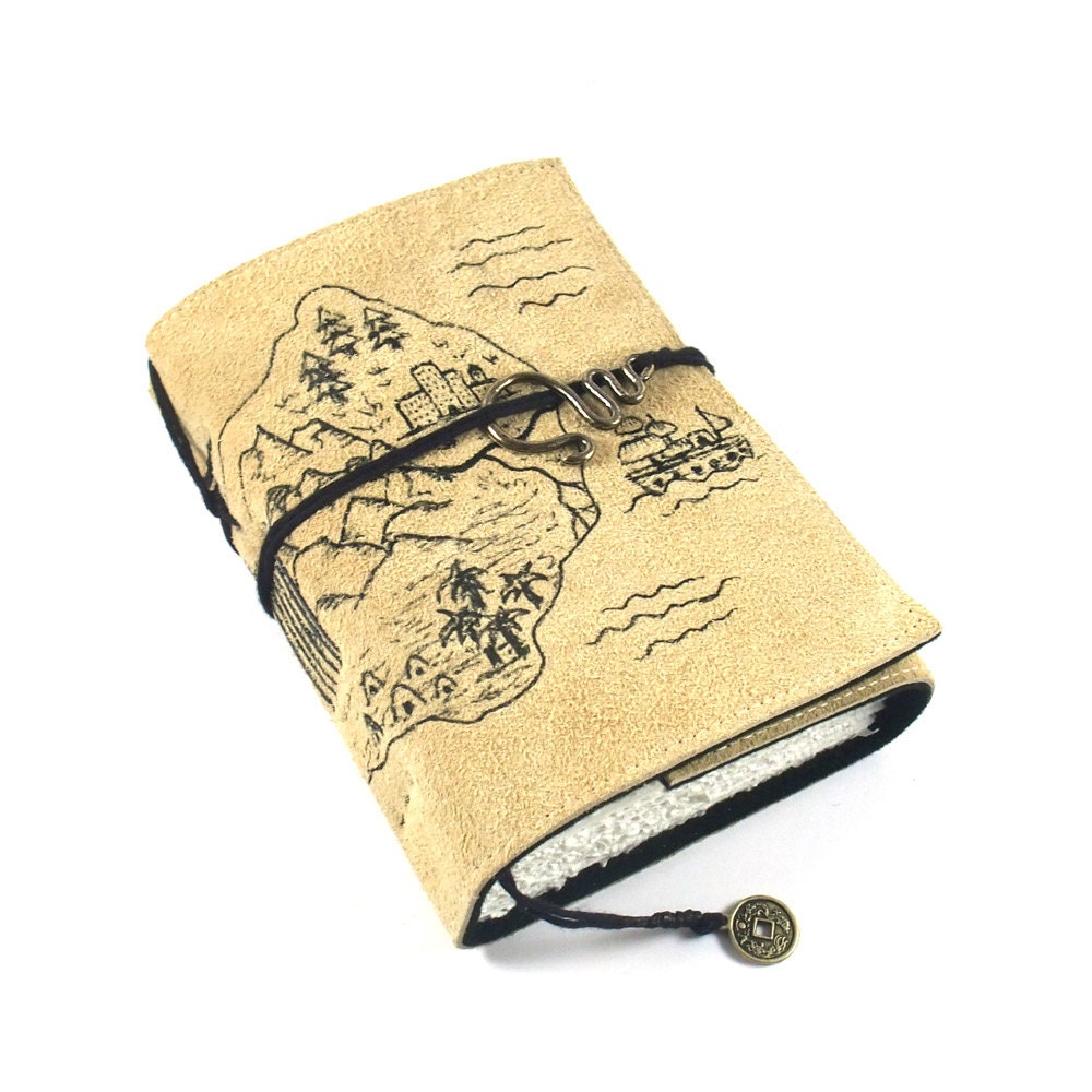 Treasure Map, Travel Journal, Leather, Handmade, Suede, Diary