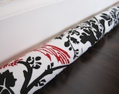 B L A C K floral door draft stopper, draft snake, draught excluder, draft stopper