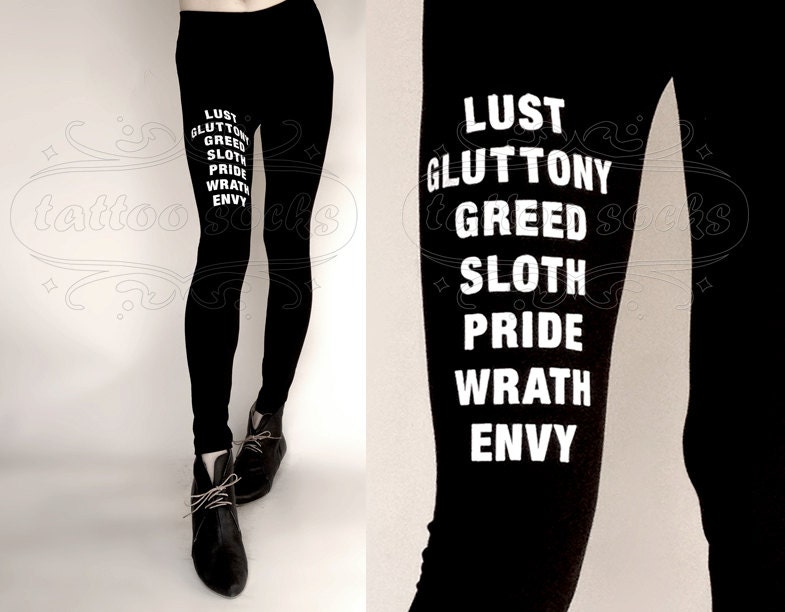 M Black 7 Sins cotton hand printed skinny leggings / footless tights
