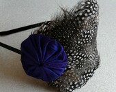 fancypants - feather and silk fascinator/headband (black, white & blue)