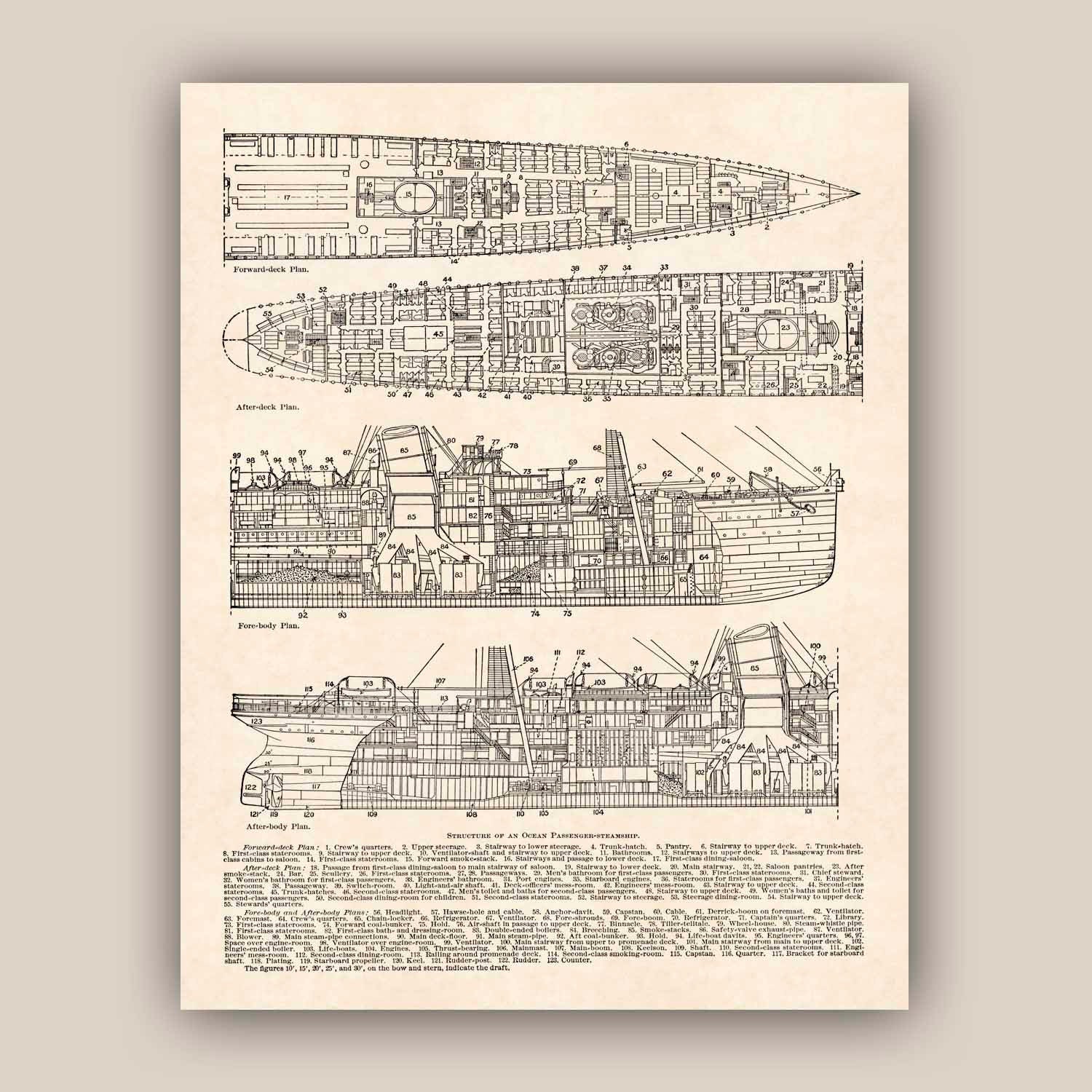 Nautical Print, Structure ocean passenger steamship, Seaside 11''x14'' Print, Beach cottage decor, Coastal beach wall art