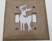 Decorative Double Deer Wall Decor Light Switch Plates, upcycled with handmade paper from reclaimed materials with junk mail deer