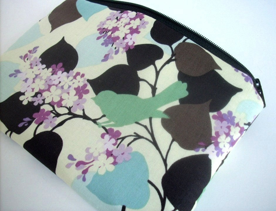 Large Zipper Pouch Elegant Sage Bird ECO Friendly padded zipper Case