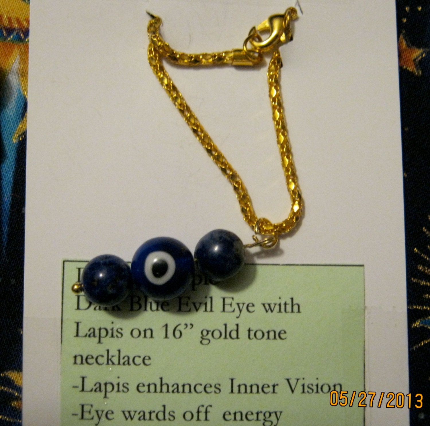Dark Blue Evil Eye with Lapis on Gold Tone necklace