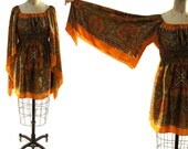 70s Scarf Blouse with Angel Sleeves / Handmade.