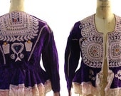 Antique Velvet Jacket / Embroidered Beaded and Fringed