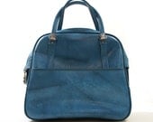 50s American Escort Carry On Shoulder Bag / Blue Vinyl / Large Sized Satchel