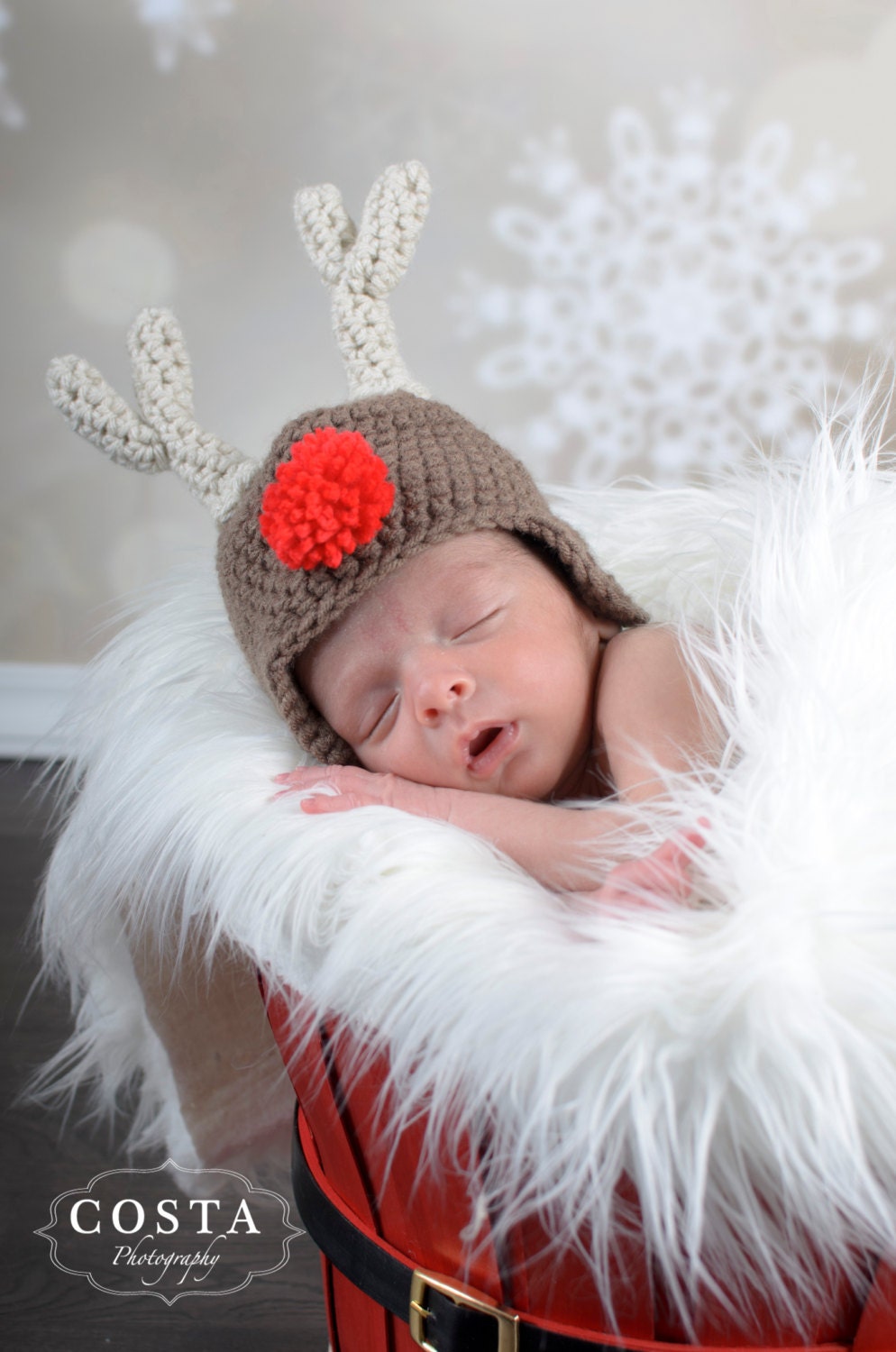 newborn hat christmas photography prop rudolf the red nose reindeer