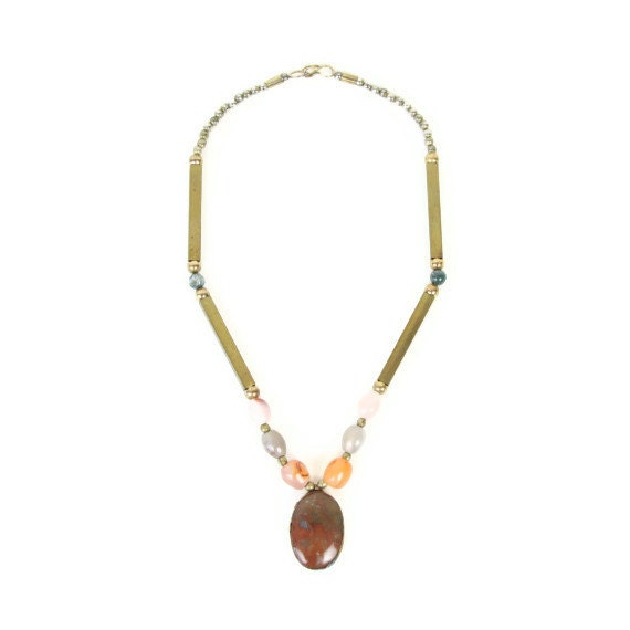 Brass Bead & Stone Ethnic Bohemian Necklace
