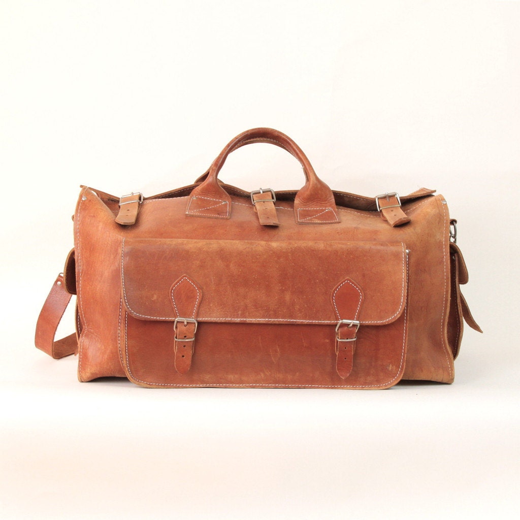 Tan Leather Bohemian Vintage Weekend Bag