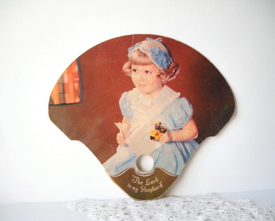 Advertising Cardboard Fan - Vintage Grocery - Girl Photo - 10 Commandments