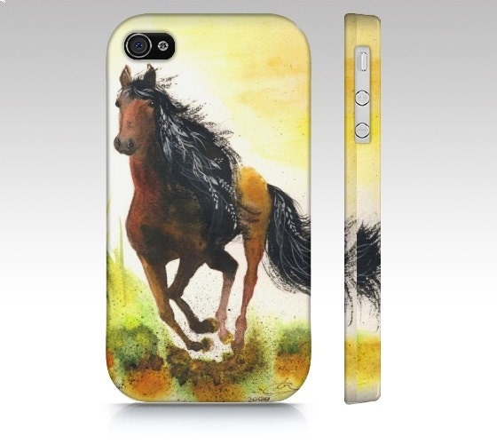 iPhone4 Case - Graceful Thunder- horse cellphone cover cute brown pony mare field landscape art majestic painting phone stallion Oladesign