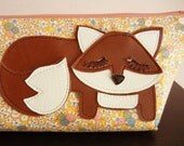 Grayson the Fox Yellow Pink Hand drawn Mini Floral Vintage Inspired Cotton Canvas Case with Vinyl Applique