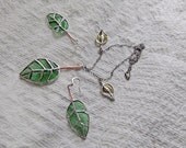 Elm Leaf & Seeds Necklace and Earrings from Green Bottle Glass