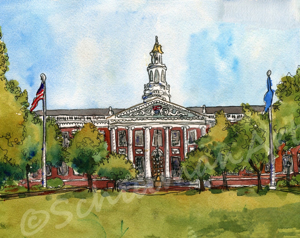Boston ART, Harvard Business School watercolor painting print, PERFECT gift for Grads