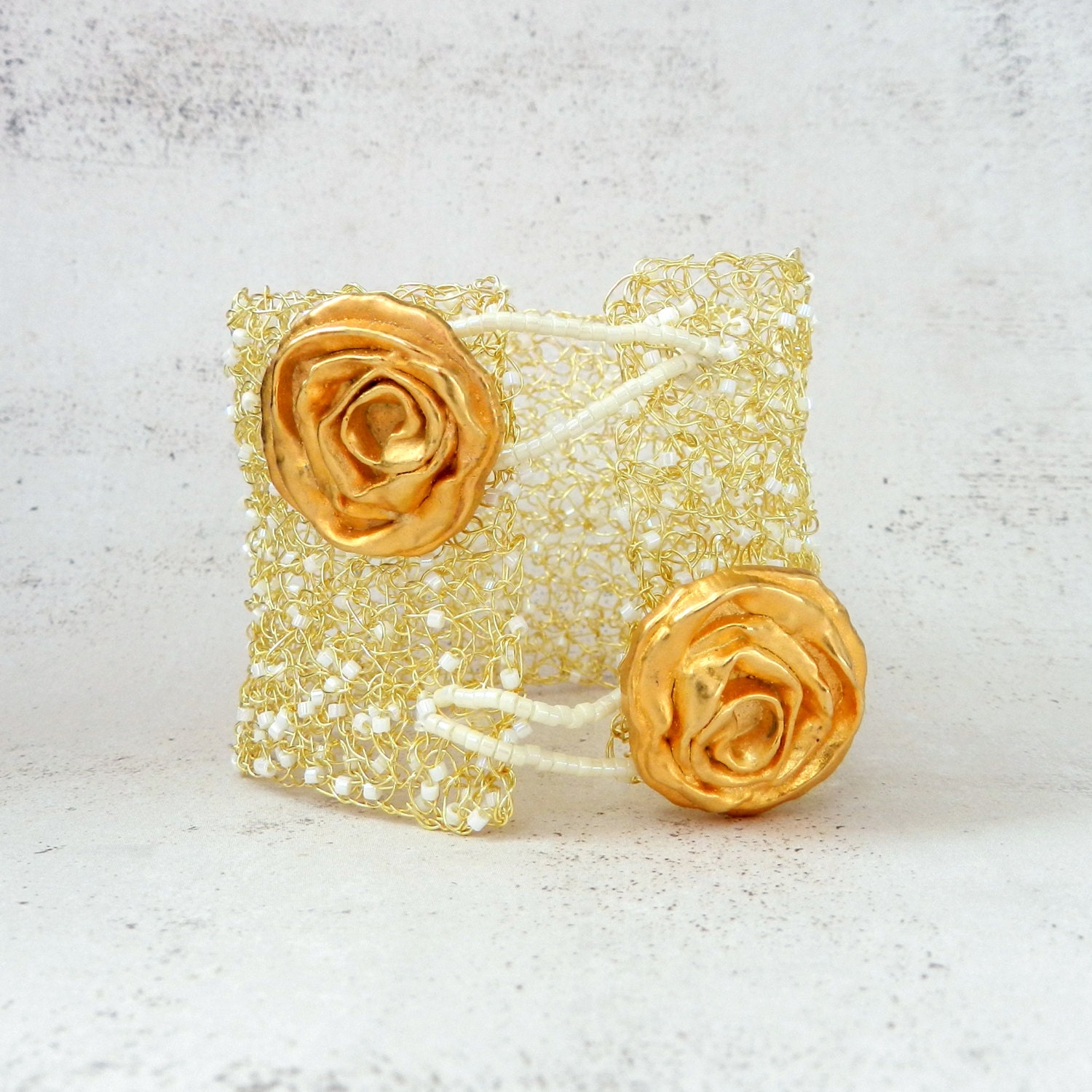 Wire Crochet Cuff, Bohemian Style, Flower Bracelet, Cuff Bracelet, Crochet Bracelet, Crochet Jewelry, Bracelet Cuff