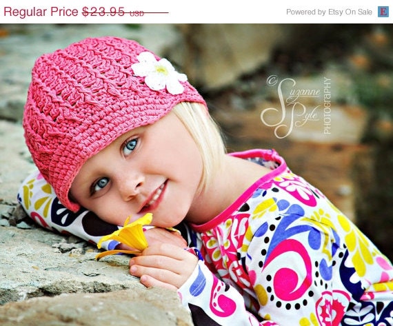 Sale NEW 1-2T Crochet Visor Beanie With Flower - rose pink, yellow, white