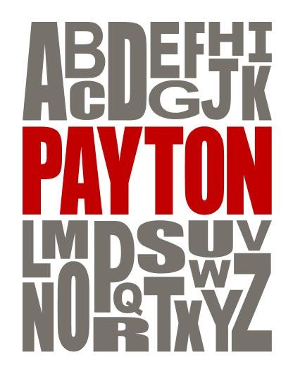 Custom Kid's Name Alphabet Large 13x19 Poster - Personalized ABC Nursery Art Print - Grey and Red