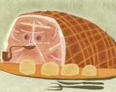 Glazed ham. Original gouache painting by Matte Stephens.